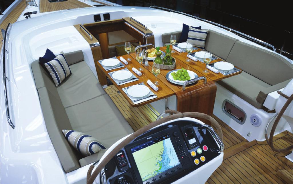AN OUTDOOR LIVING COCKPIT The cockpit has been designed as a really comfortable and safe living area that works equally well mid-ocean as it does at anchor or in the marina.