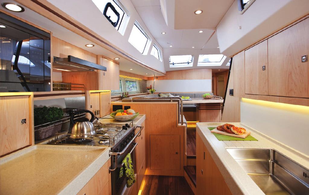 A CHEF S GALLEY The Gunfleet 58 is designed and built for serious cruising, so the passageway galley gives the cook a safe and secure
