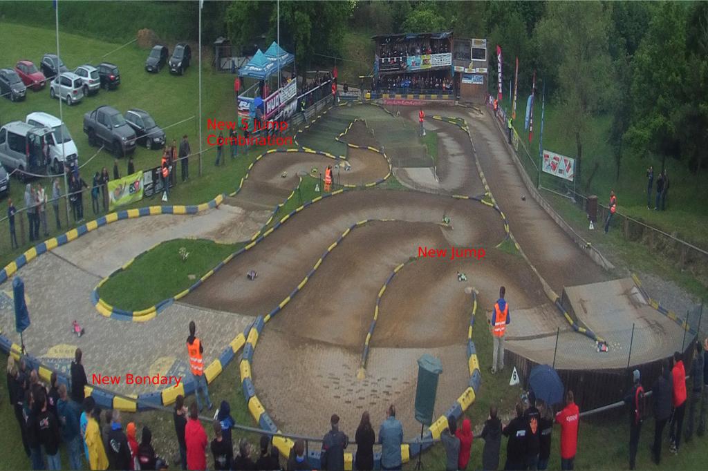 European Championship 2014 1:8 RC Buggy THE GROUND Some modifications on following track positions: new track boundary new 5 jump