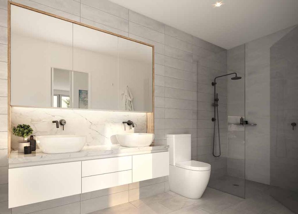 Bathrooms couple functionality with elegance, incorporating quality