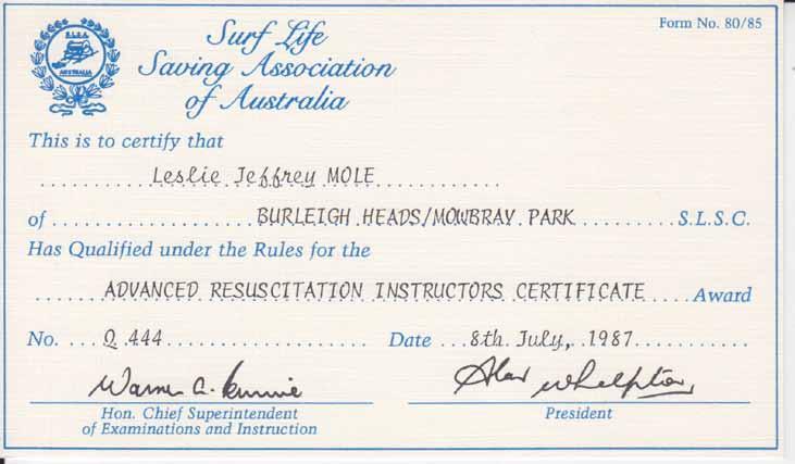 Awarded Surf Life Saving Association of Australia