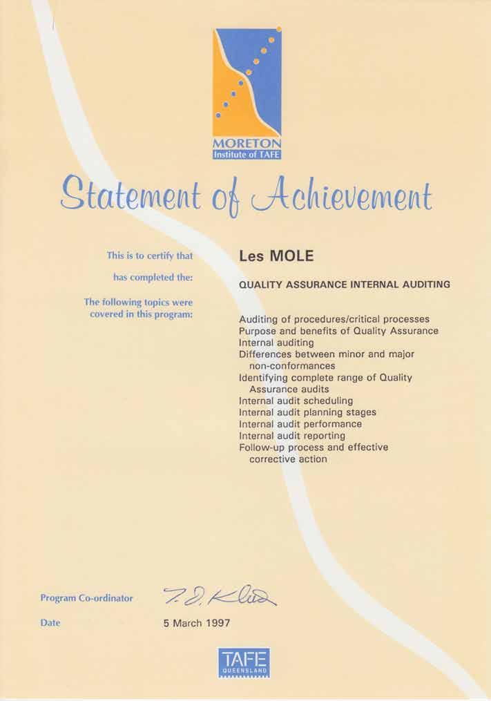 Achievements: Awarded Statement of Achievement