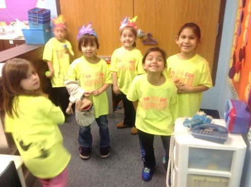Bridge to K, Kindergarten, First grade, and Second grade celebrated by making 100 th day hats, wearing our I Am 100 Days Brighter shirts, and doing