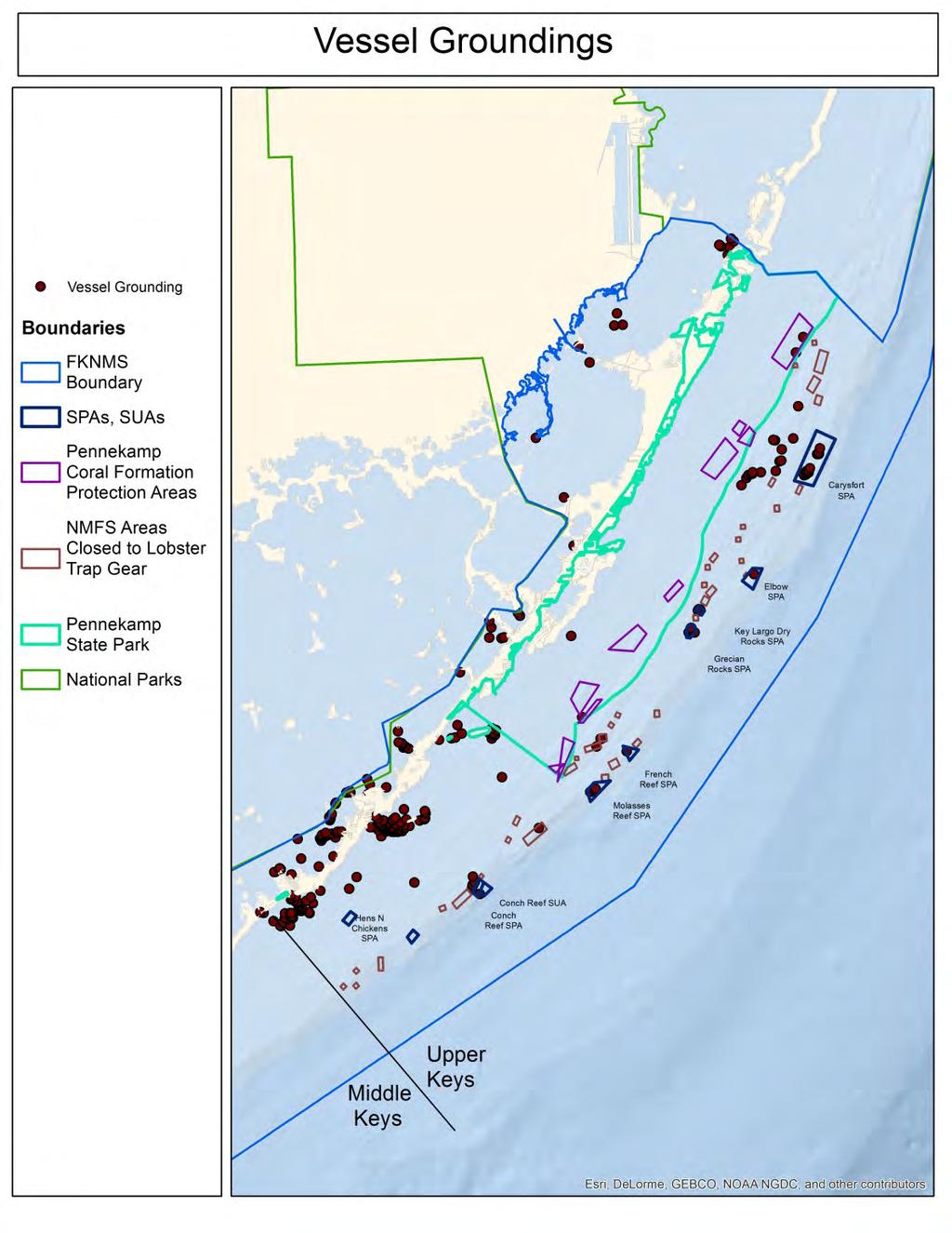 Impacts Vessel Groundings Management Zone Groundings (#) SPAs, SUAs 47 NMFS and Pennekamp lobster management