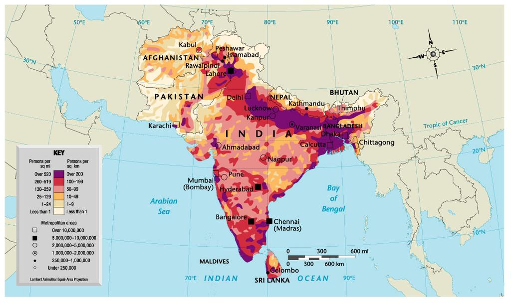 India Popula4on Density Map Physical Geography India is the