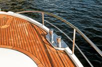 From the pronounced axe bow, the lines of this yacht flow smoothly to the stern.