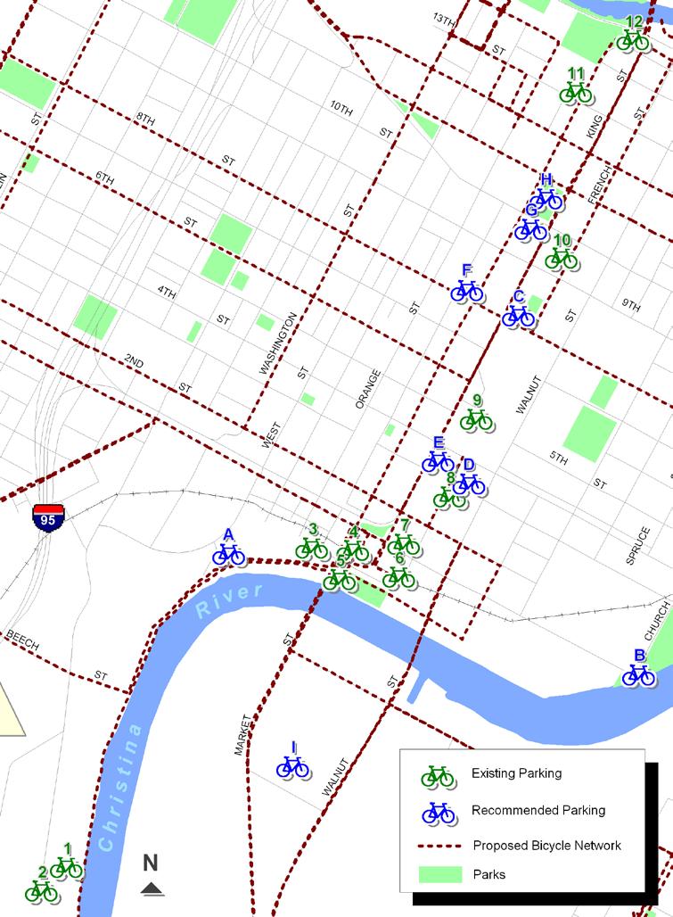 Figure 9: Existing and Recommended Bicycle Parking Locations Map ID A B C D E F G H I Recommended Location Barclay's Christina Park 8th & King St. 1 Christina Center Chase Building 8th & Market St.