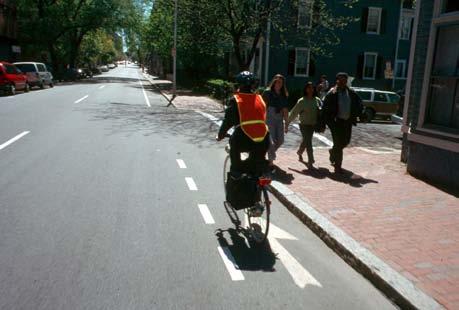 There is no standard traffic volume threshold for potential bike lane striping or bike boulevard designation.