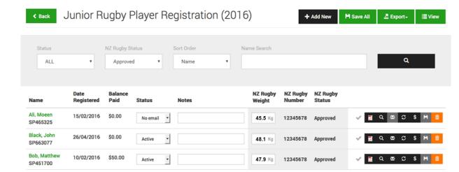 REGISTRATIONS Players register online with Clubs Clubs approve registration in their Sporty site Register