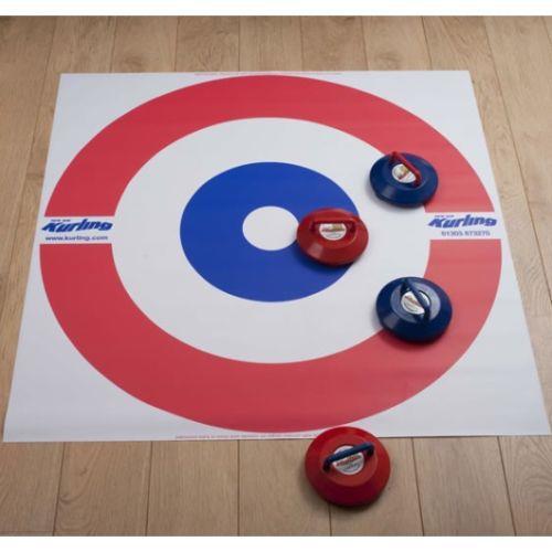 Set includes: 8 stones (4 red and 4 blue) 1 kurling target (red, white and blue) 1 kurling target (yellow, green) 2 pushers with telescopic