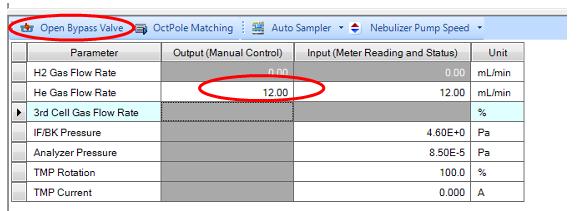 3.8.2 Do leak test for cell gas line (5) Click the open Bypass Valve icon on the Task Setting bar.