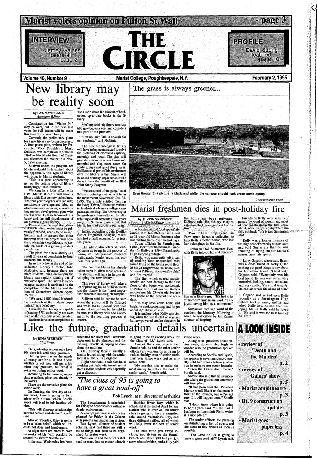 y^&bl^mqraloscl^ton StWall - page 3 NTERVEW Jeffrey Ganes bears all -page 2 THE CRCLE PROFLE Davd Strong featured -page 0 Volume 46, Number 9 Marst College, Poughkeepse, N.Y.