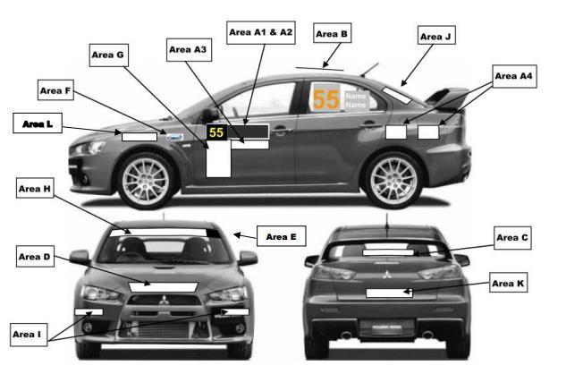 Appendix I Vehicle signage diagram All Area A1 170mm H x 520mm W (includes border)- National Capital Rally All Area A2 170mm H x 150mm W (includes border) Competition Numbers All Area A3 100mm H x