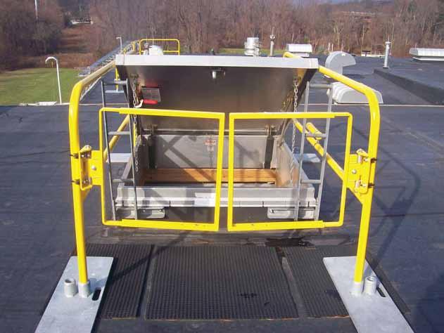 Guardrail systems provide simple and easy-to-use leading edge fall protection for a variety of