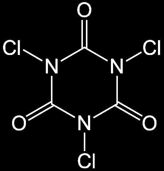 Trichloroisocyanuric acid Molecular weight = 232.41 Atom Number of atoms Molecular weight, g/mole Weight % Carbon (C) 3 3 x 12.01 15.