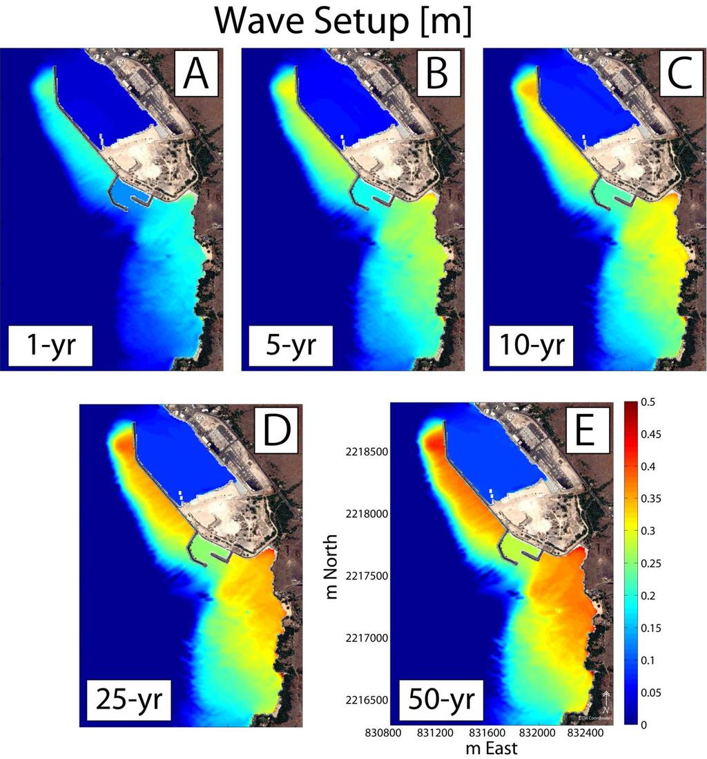 Model results of the nearshore wave setup field at Pu
