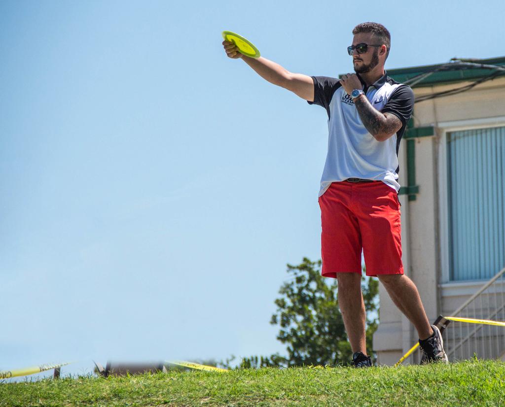 WHAT IS DISC GOLF? Disc golf is exactly what it sounds like, golf with discs instead of clubs and balls. Players throw selected discs into a basket or at a target.