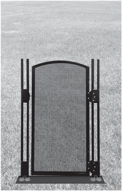 7. Insert the gate post sections into the ground spigots. Note: Gate should open out away from the pool. 8. Insert the top archway over the inner gate posts. 9.