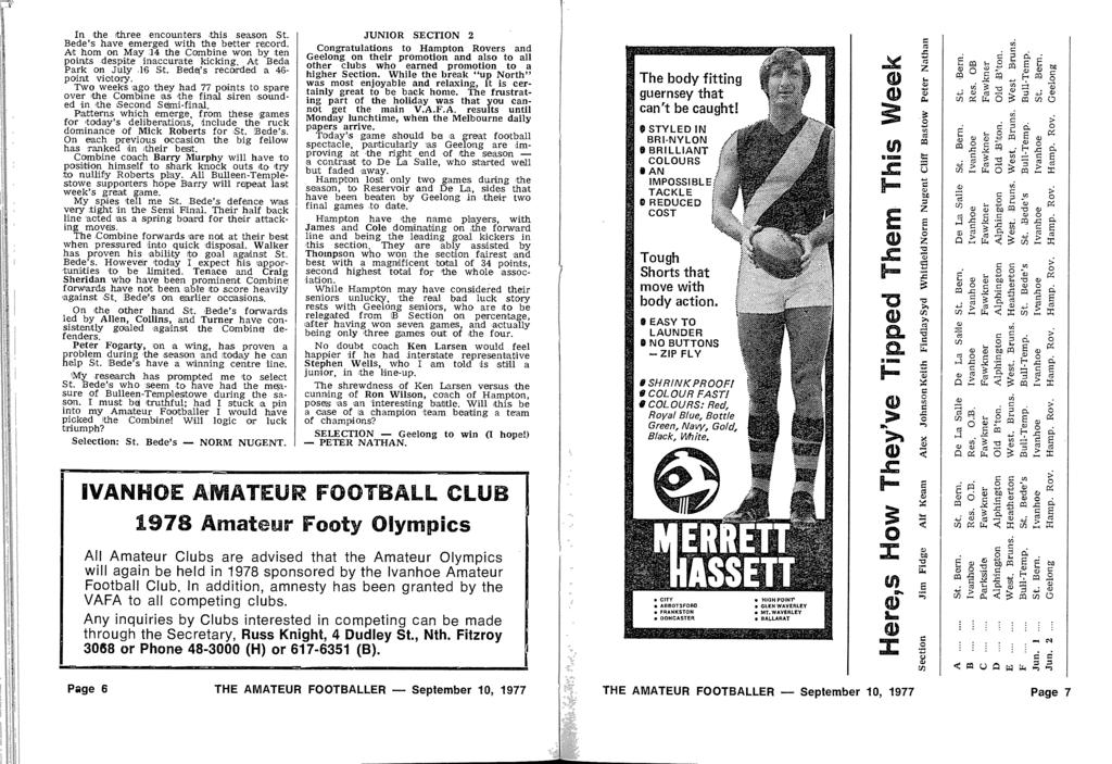 In the three encounters this season St Bede's have emerged with the better record At hom on May 74 the Combine won by ten points despite inaccurate kicking At Beda Park on July 1 6 St Bedei's