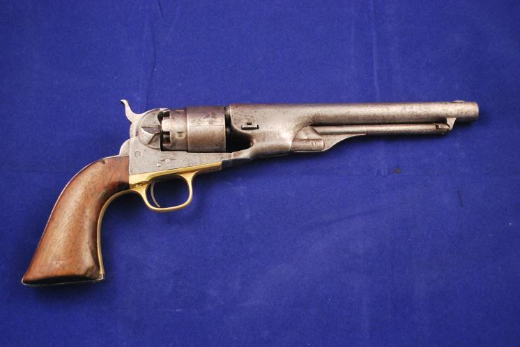 105. Percussion Colt Civilian Model Navy Revolver, Cap & Ball Serial # 17972,.36 Cal with 7 1/2" round barrel with bronze front blade sight. Very good to excellent bore. Manufactured in 1861.