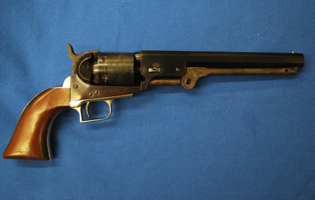 157. Reproduction Colt 1851 Navy Revolver Serial # 9843, 36 caliber, 7-1/2" barrel, with near excellent bore. The metal finish on this is about 95%.