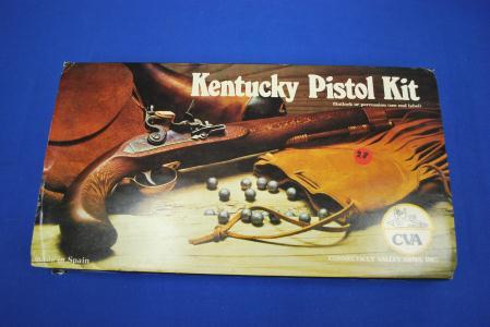 11-128-0005 S-8 (150-225) 253. CVA Kentucky Pistol Kit This flintlock kit is new in the box with instructions and pieces wrapped in the original factory paper. Model KA710.