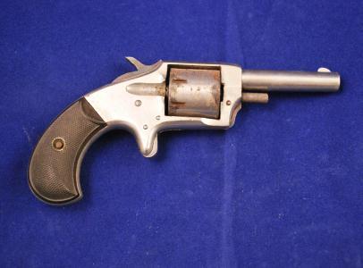 370. Iver Johnson "Defender" SA Pocket Revolver Serial # 1525,.22 cal Short - 7 shot, 2 1/4" round barrel with very good bore. Manufactured 1875-1888. Small nickel plated spur trigger SA Revolver in.
