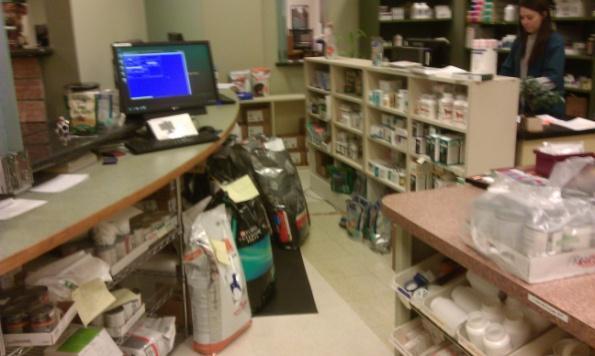 Currently insufficient space is available and bags stored on the floor create trip and fall hazards. a. A redesign and/or reorganization of the display counter should take place as well.