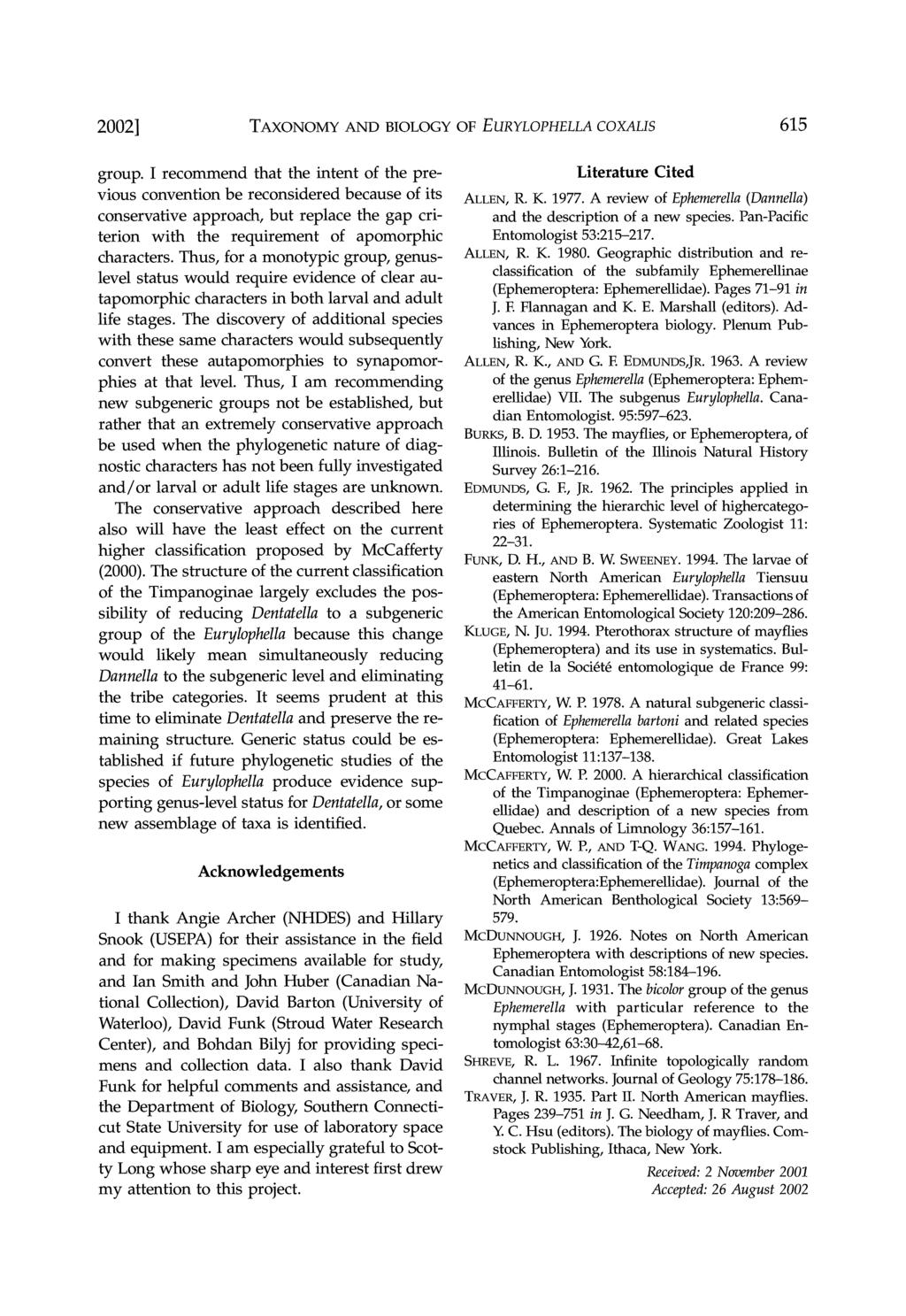 2002] TAXONOMY AND BIOLOGY OF EURYLOPHELLA COXAUS 615 group.