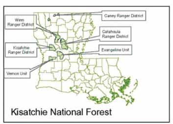 Federal Land Schedules 2012-2013 Federal Lands Hunting Schedules Kisatchie National Forest Kisatchie National Forest is spread across seven parishes and consists of approximately 604,000 acres.