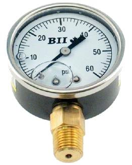 6-5 LIQUID FILLED PRESSURE GAUGE - 2" DIAL Black Steel Case General Purpose not for use with oxygen Window: Polycarbonate Brass Connection 3-2-3% Accuracy Copper Alloy Internals Application: Where