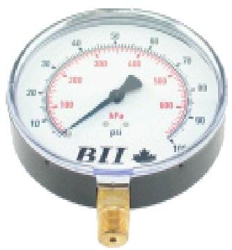 6-8 PRESSURE GAUGES - 4" DIAL - 1/4" LM - PSI Application: Fluid medium which does not clog connection or corrode copper alloy General Purpose - not for use with oxygen Painted Steel Case Accuracy: