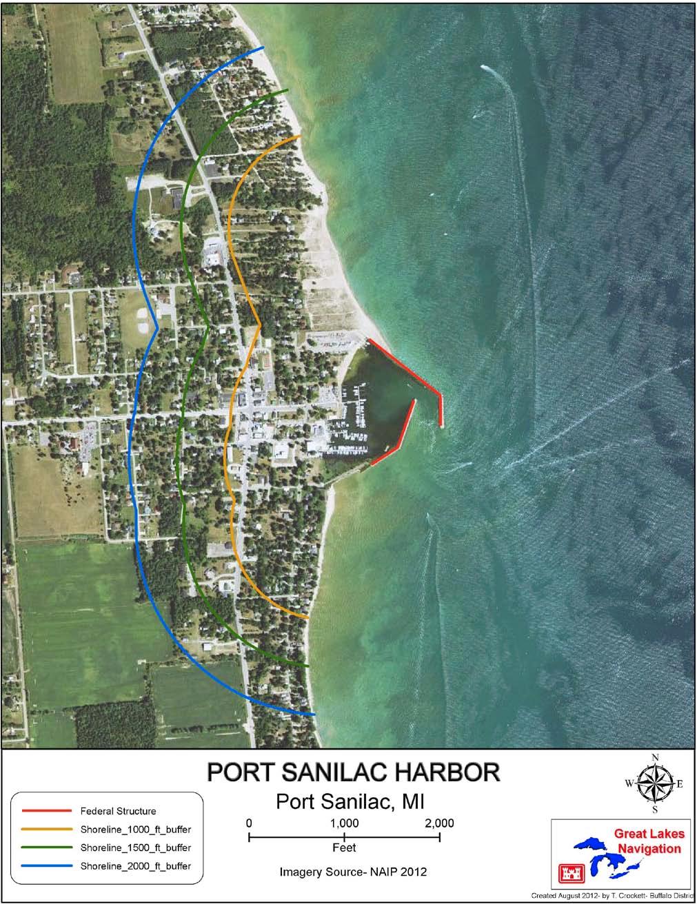 Potential Impact Area: The following graphic displays property parcels that could be impacted within various zones defined by different setbacks from the shoreline behind existing Federal