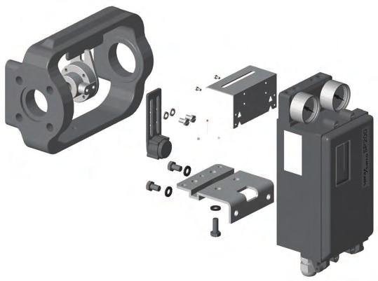 5.2 Sequence for mounting an SP200 positioner to a linear actuator Fig. 4 Pillar mounting kit for a linear actuator 2 5.2.1 Loosely attach the magnet bracket (2) to the valve / actuator connector (refer to Figures 4 and 5).