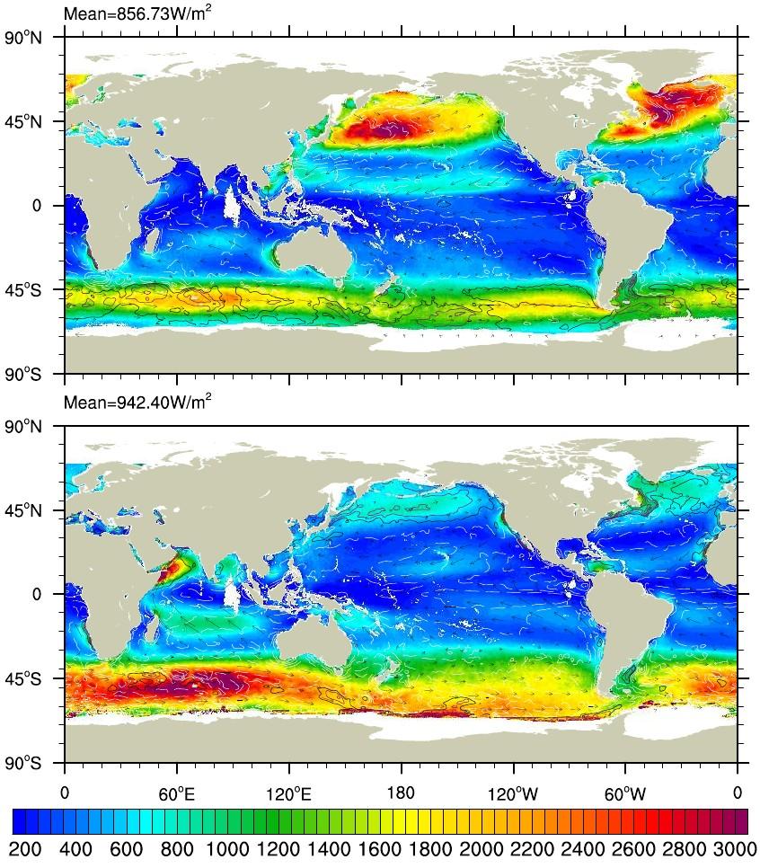 80m Wind Power Over the Global Ocean Global mean 80M power is ~1.6x 10m power. Capps and Zender, 2009a, Submitted GRL.