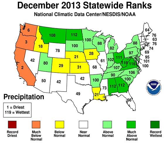 Of these, West Virginia and South Carolina performed well due to higher rounds played per day open than December 2012. Florida, the exception to a wetter December, was up slightly 0.7% in rounds.