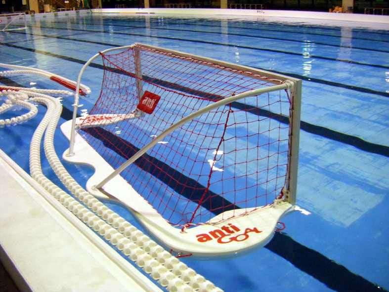 4. Waterpolo Goals FIXED GOALS Stainless Steel Frame Meranti Goal Frame, polyurethane coated In-deck sleeves supplied to located and fix goals