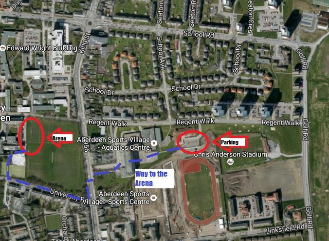 Travel and Parking: Parking will be signposted from the junction of King Street and Regent Walk (see map below). The main car park will be at Aberdeen Sports Village Car Park 4.