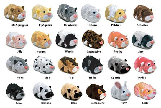 Animal Toys - Fads: Fads included several brands of electronic and robotic plush toys when they were first released. For example: Tickle me Elmo, Furby, and Zhu Zhu Pets.