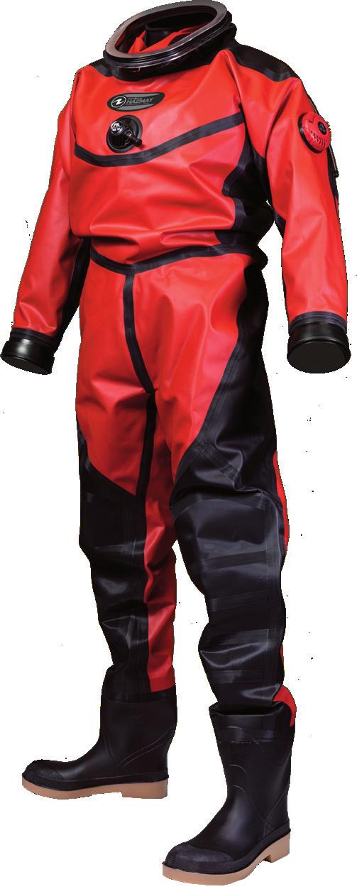 HAZMAT COM DRYSUIT COMMERCIAL HAZMAT DIVER Chemical resistant polyurethane inside and out Interior and exterior tape welded seams Tear and