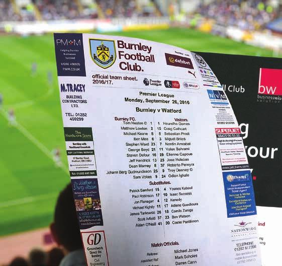 Advertising Opportunities. Programme. Matchday team sheet. Fixture chart. Website.