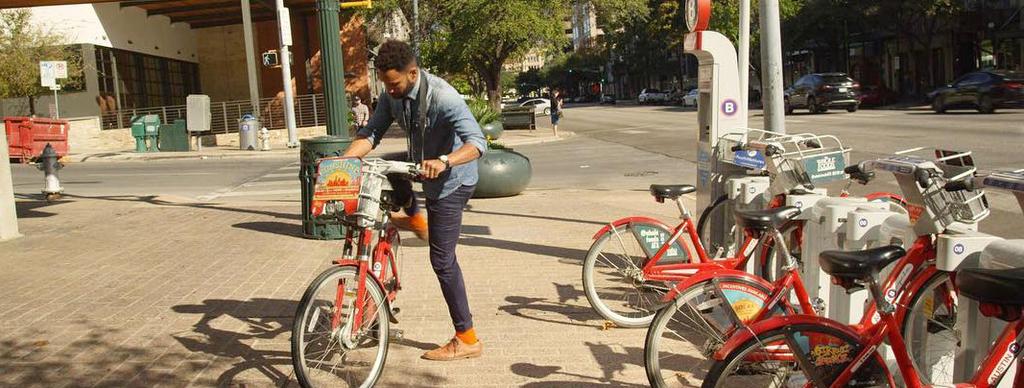 Looking forward Checking out a B-Cycle in Austin, TX With 35 million trips in 2017 and strong year-on-year growth since 2010, bike share is gaining hold as a transportation option in cities across