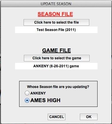 If you are using a game file kept by the other team then be sure and select the appropriate button for who did the