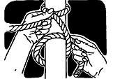 Bring the short end around in front and cross it over the long part of the rope, making an X.