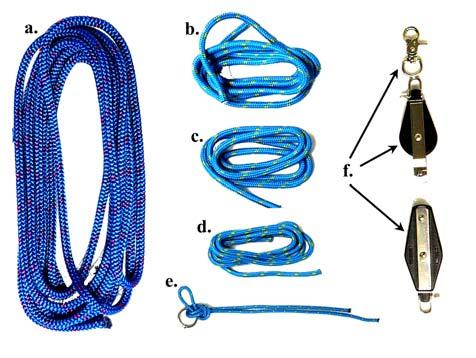 - Open line pack and check for: a. mainsheet 19 x 3/8 braided line b. sprit adjuster 65 x 5/16 line c.
