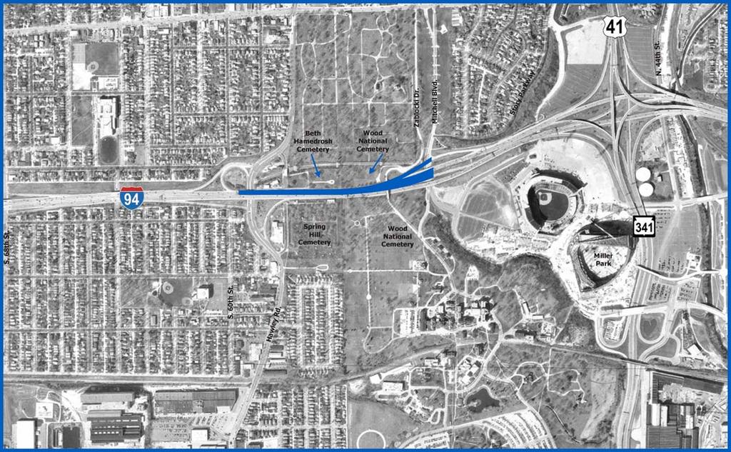 Fact (continued) As part of the freeway reconstruction, Zablocki Drive (Cemetery Access Road) would be routed under the freeway with Mitchell Boulevard, and its bridge over IH 94 removed.