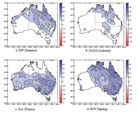 ENSO on rainfall variability in the southeast of Australia is strongest during the winter and spring months, however for the coast of NSW specifically there is no correlation apparent during the