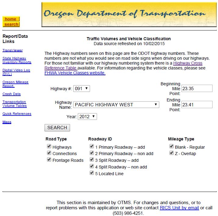 volumes on Oregon s highways and provides historic count data dating back to the year 1986.