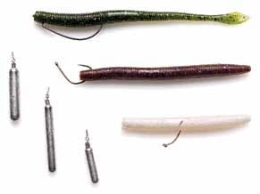 Optionally, the bait can be wacky-rigged in the middle to reduce any line twist that may occur with dropshot rigs.