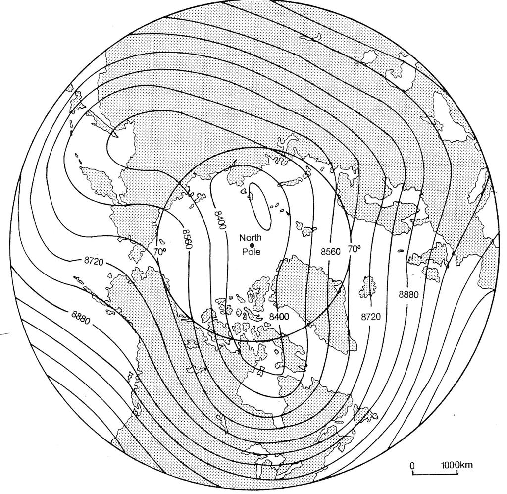 Mean height of 300-mb surface over the Arctic,